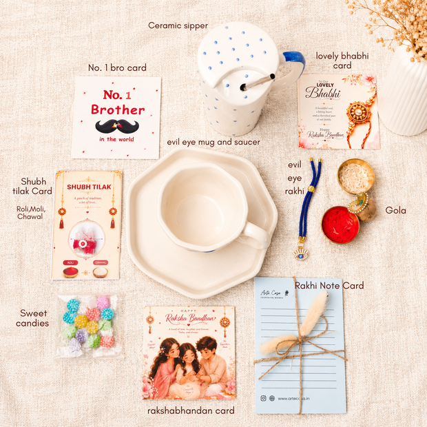 Artecasa Nazar Se Surakshit Rakhi Hamper | Evil Eye Rakhi Gift for Brother & Bhabhi - https://artecasa.in/