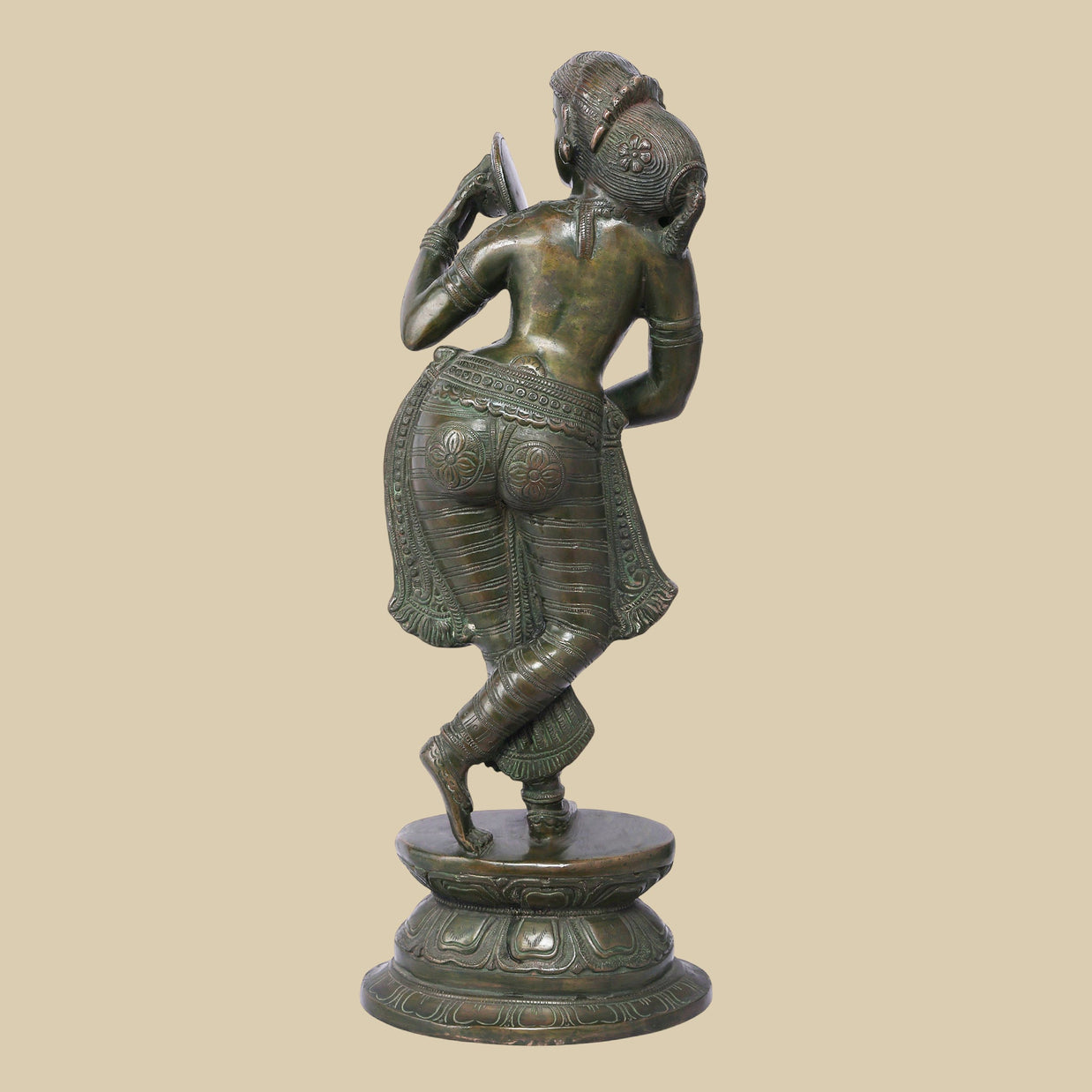 Lady with Mirror Brass Sculpture, 19 Inch Handcrafted Decorative Figurine for Living Room & Home Décor