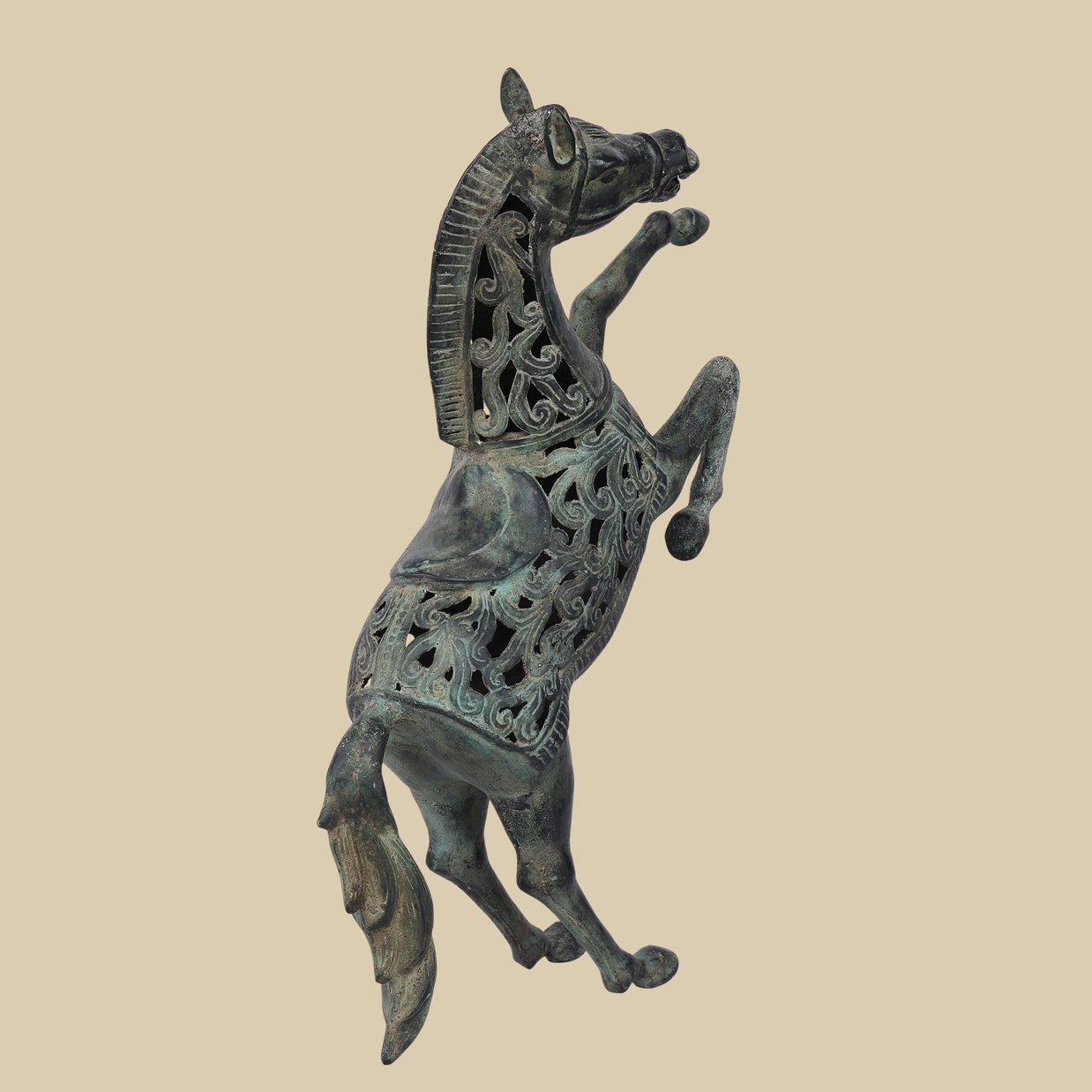 Ashva Jaal Brass Horse Sculpture, 22 Inch Luxury Handcrafted Animal Art for Modern Spaces
