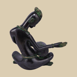 Tribal musician Brass Sculpture playing Dholak,13 Inch Handcrafted Art Piece for Elegant Décor