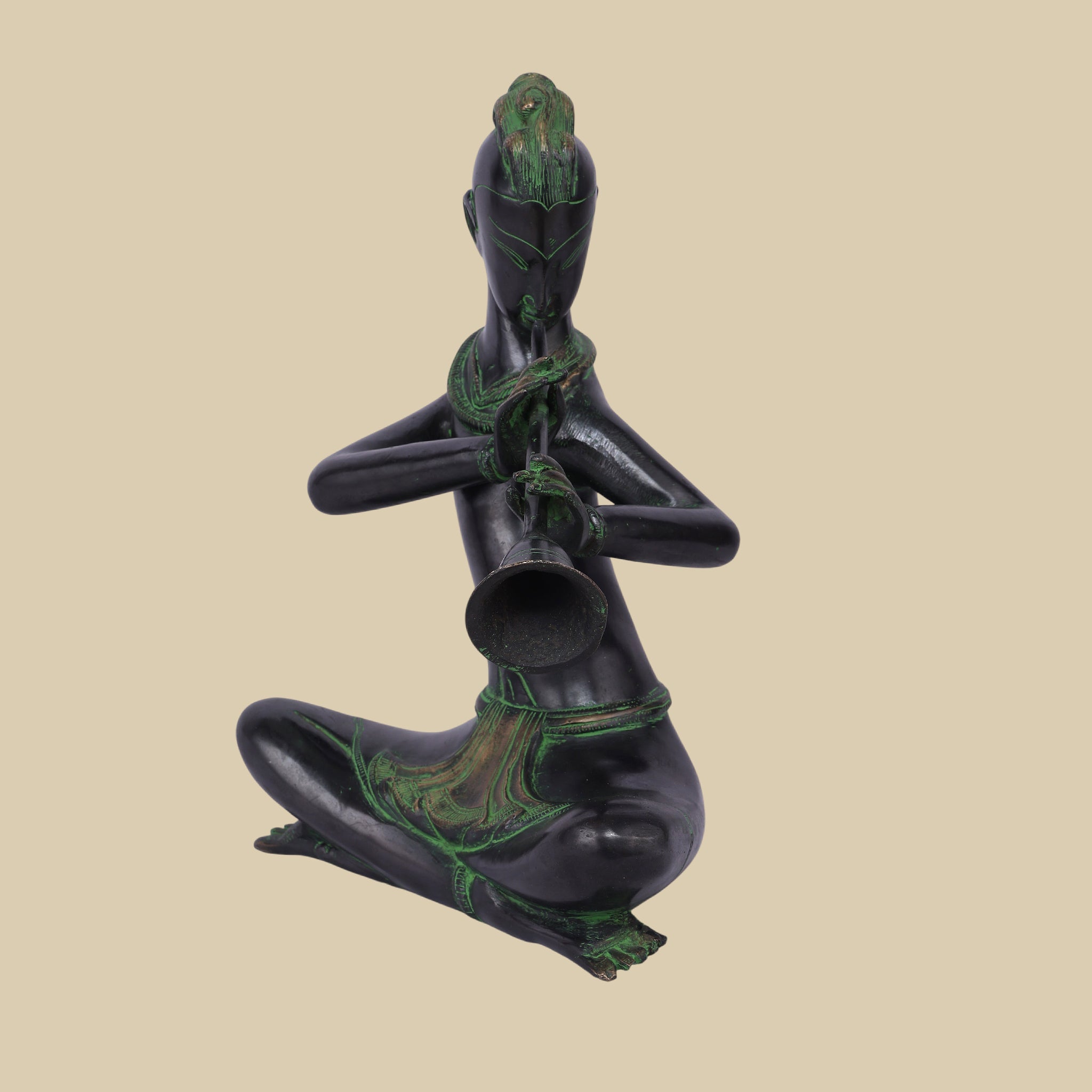 Tribal Musician Brass Figurine playing Shehnai,13 Inch Divine Musician Statue for Spiritual Spaces