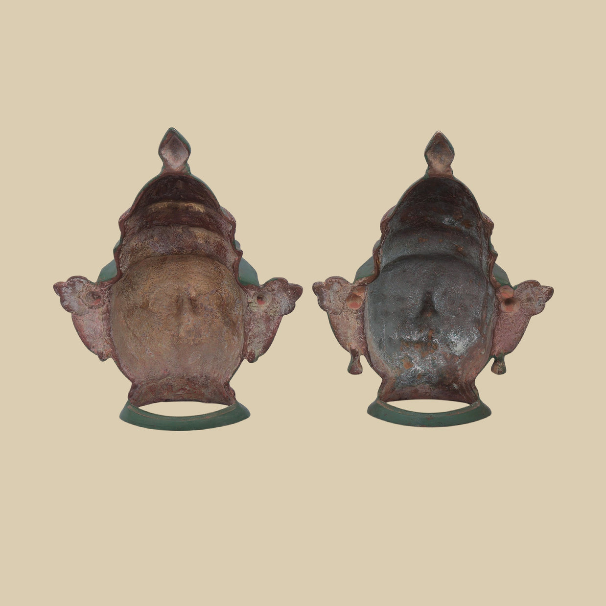 Dwara Mukha Pair Brass Wall Décor, 9 Inch Traditional Guardian Face Sculptures for Entryway