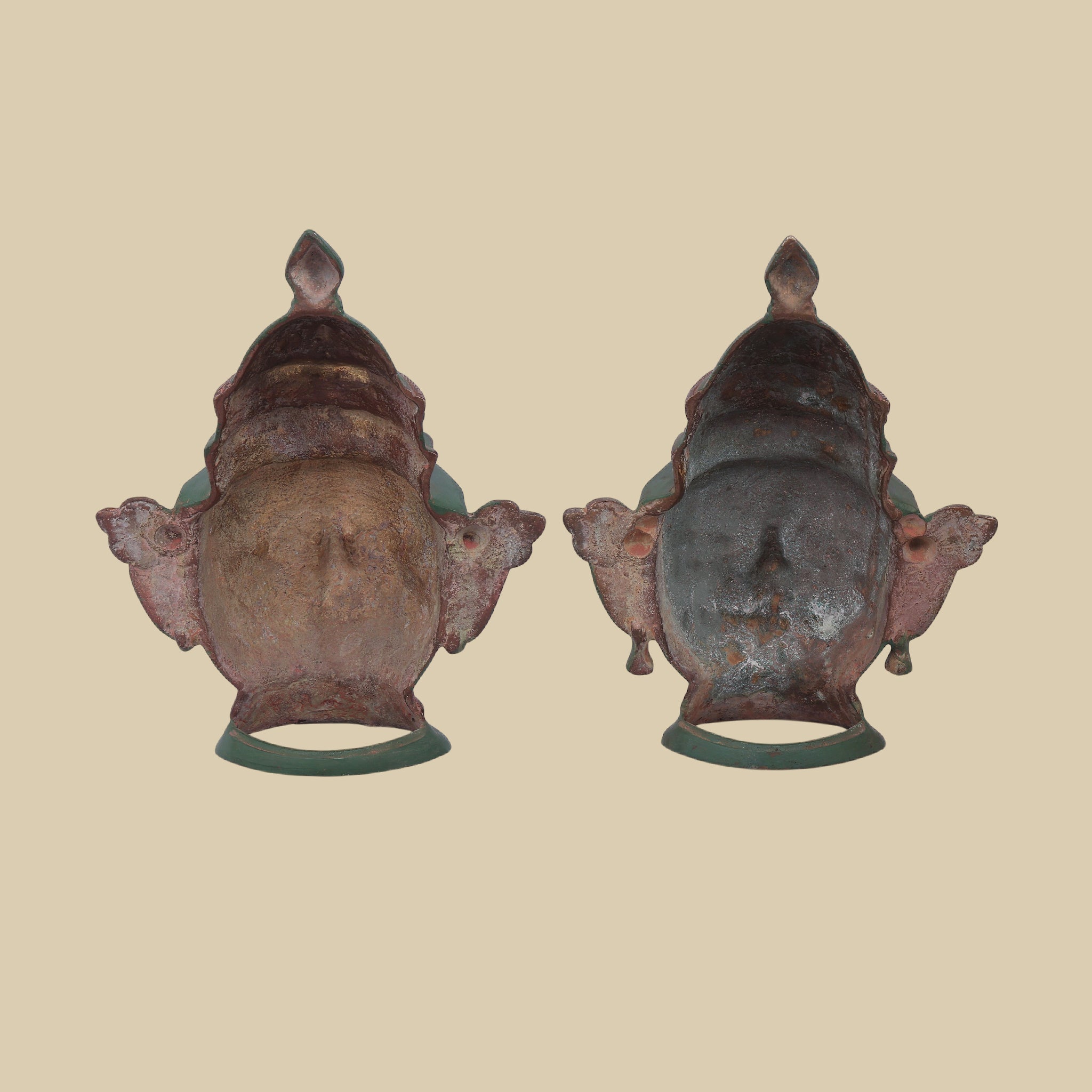 Dwara Mukha Pair Brass Wall Décor, 9 Inch Traditional Guardian Face Sculptures for Entryway