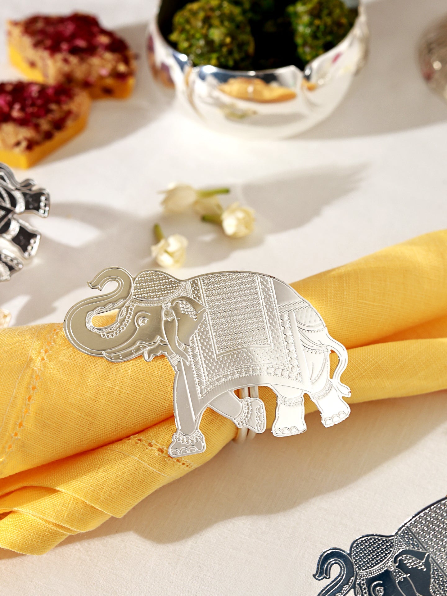 Gilded Heritage Elephant Napkin Ring Set of 4