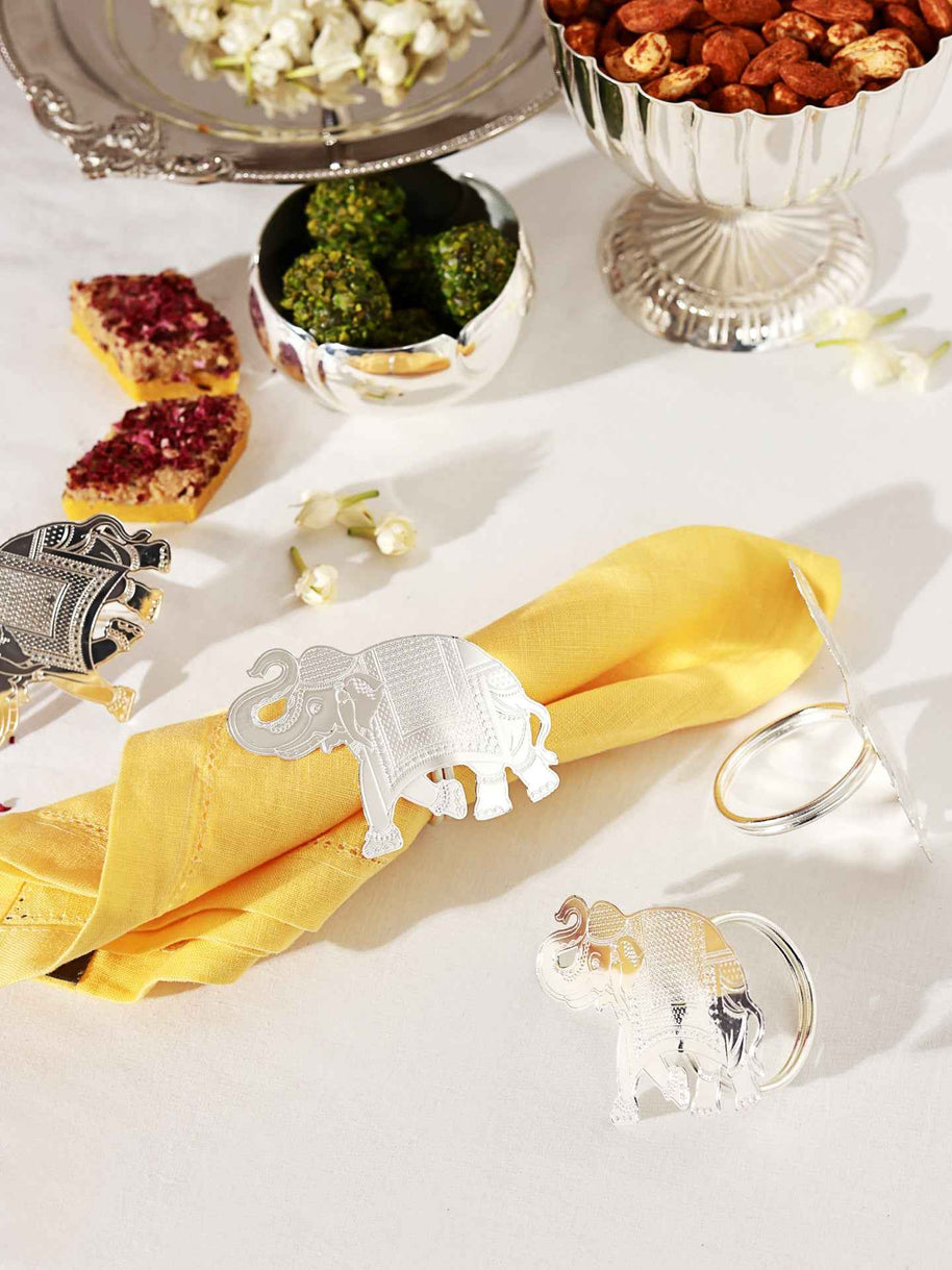Gilded Heritage Elephant Napkin Ring Set of 4