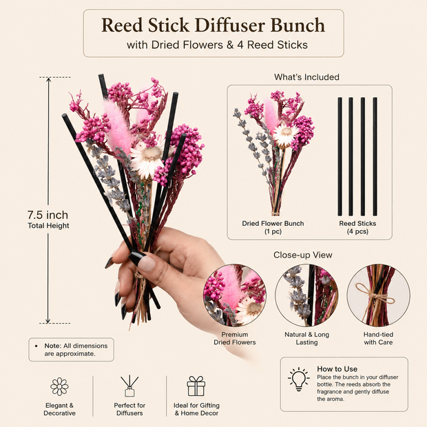 Blush Aroma Diffuser Garden | Reed Diffuser Gift Set with Dried Flowers - https://artecasa.in/