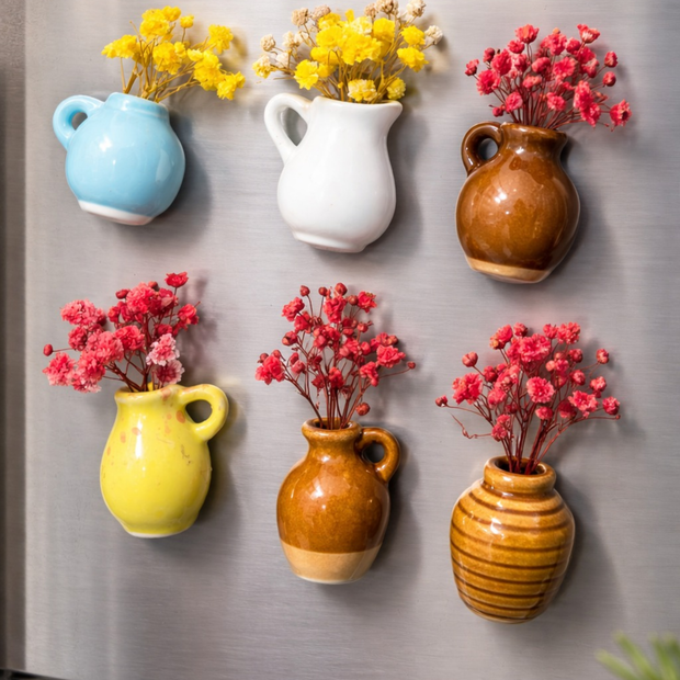 Handmade flower vase refrigerator magnets