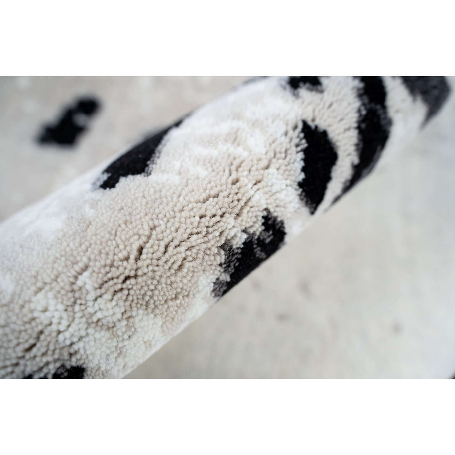 A L V A R luxury handmade rug by Cherom, black and cream New Zealand wool, modern contemporary design.
