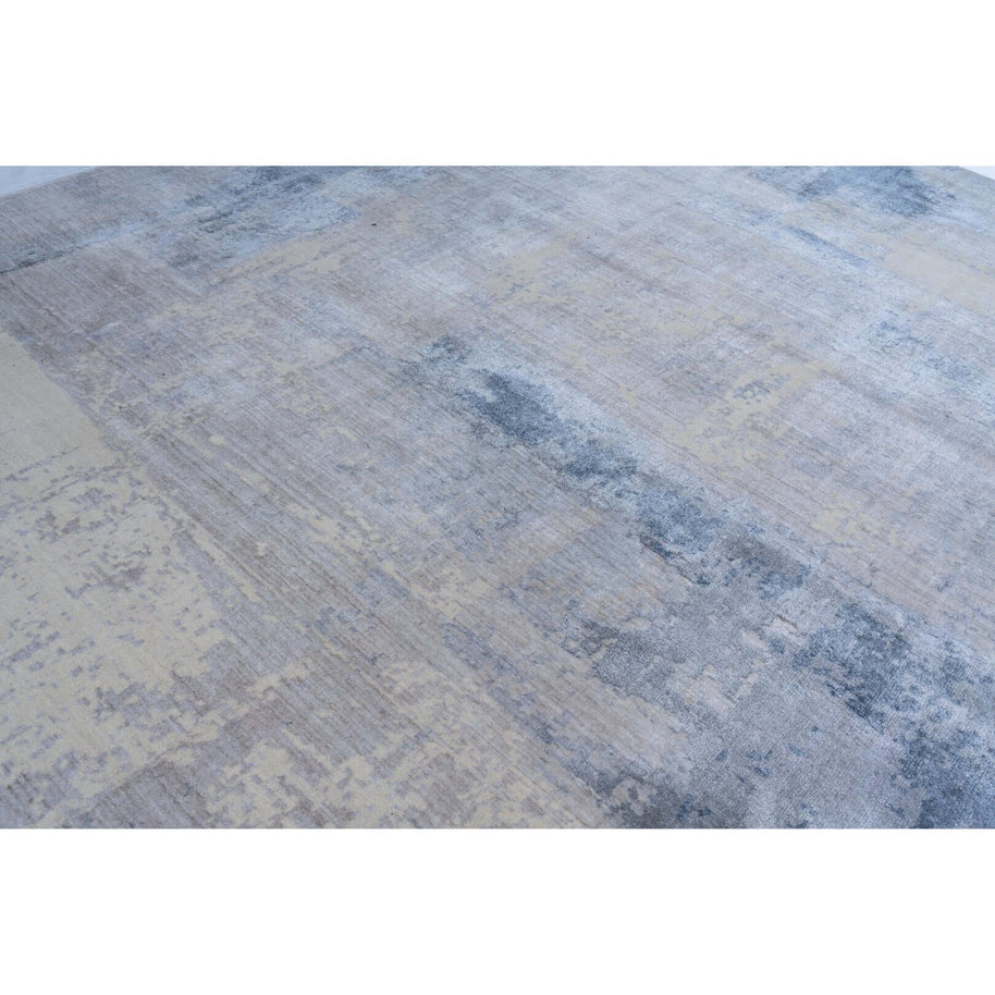 C A M U luxury handmade rug by Cherom, blue and beige, New Zealand wool, contemporary design.