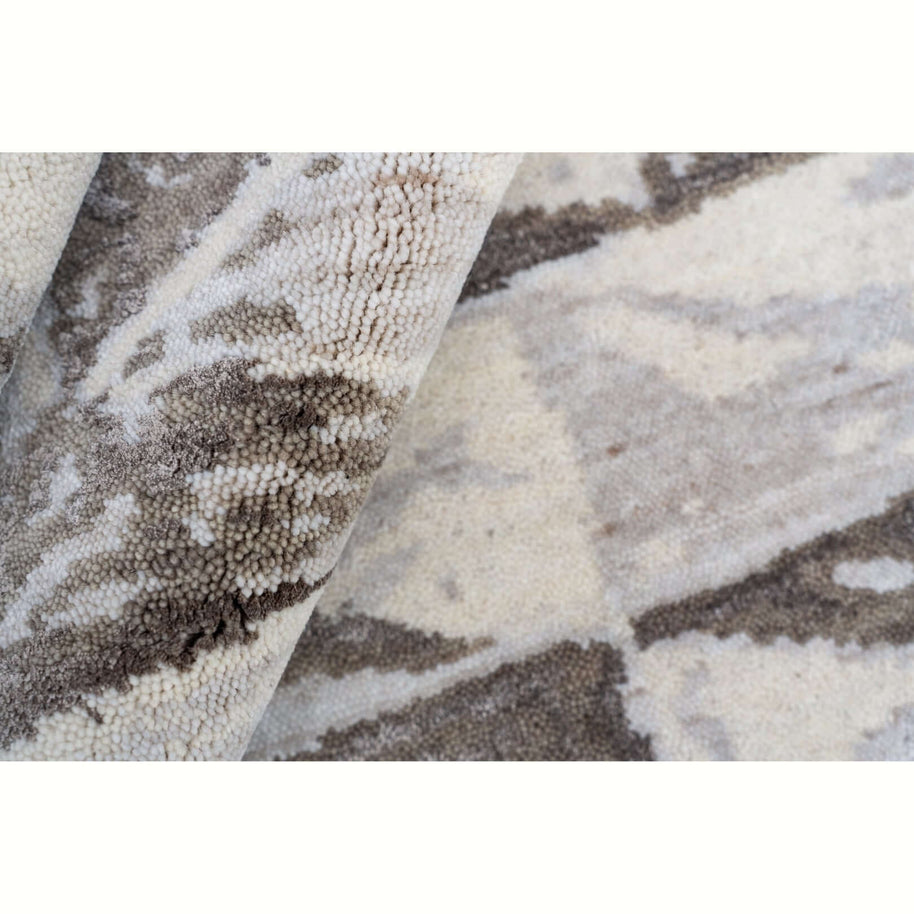 C L I F T O N luxury handmade rug by Cherom, beige and grey bamboo silk and wool, modern rug in contemporary design.