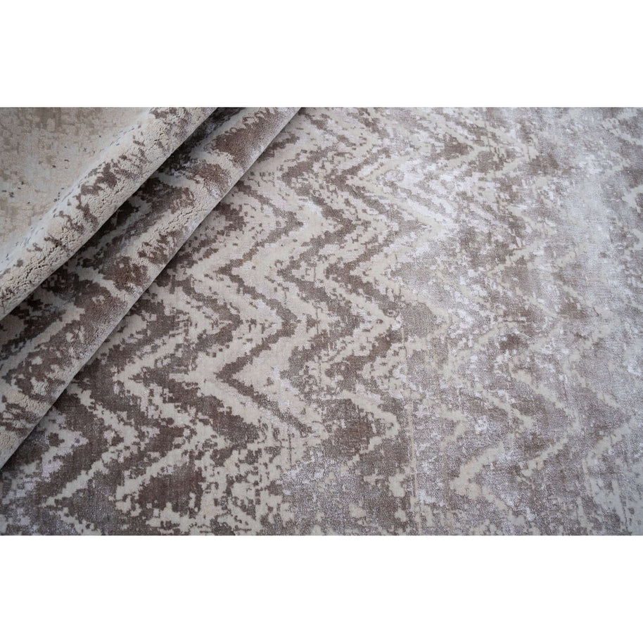 M I S S O N I luxury handmade rug by Cherom, bamboo silk and wool, modern chevron design in soft neutrals.