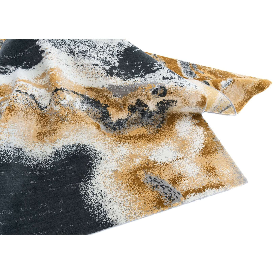 M O N T S E R R A T luxury handmade rug by Cherom in grey, gold, and soft mustard wool.