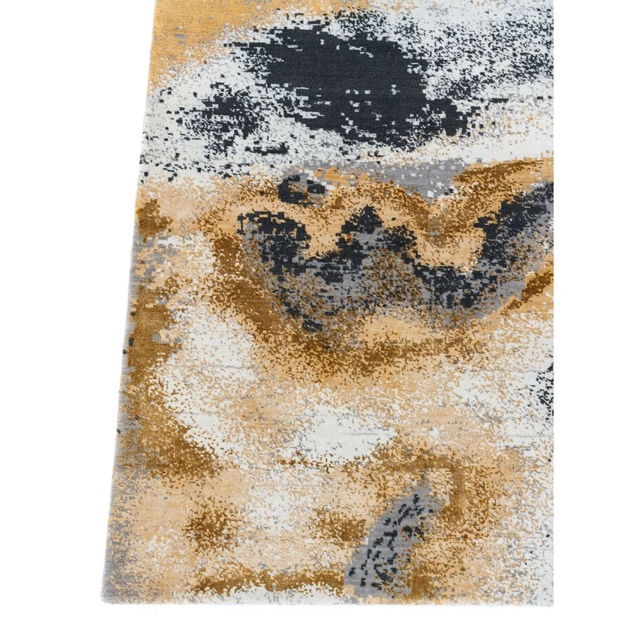M O N T S E R R A T luxury handmade rug by Cherom, modern design in gold, grey, and white, made from New Zealand wool.