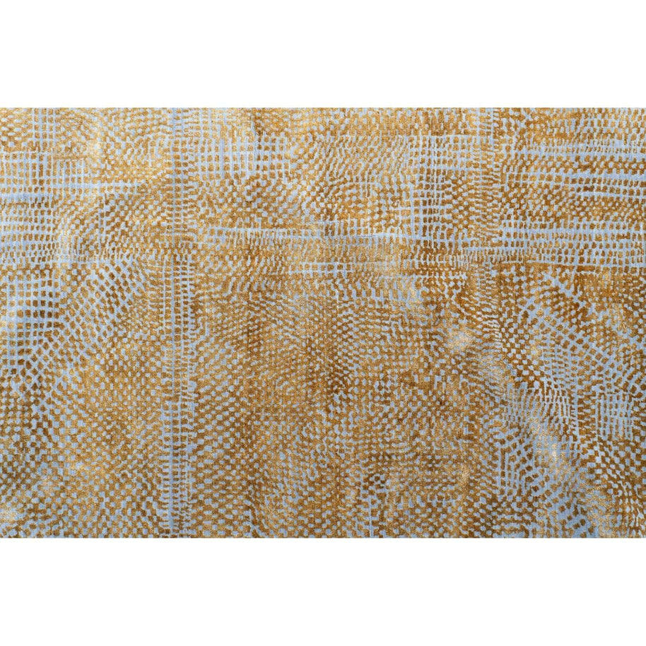 M O R I T Z luxury handmade rug by Cherom in yellow and blue, wool and bamboo silk with modern contemporary design.