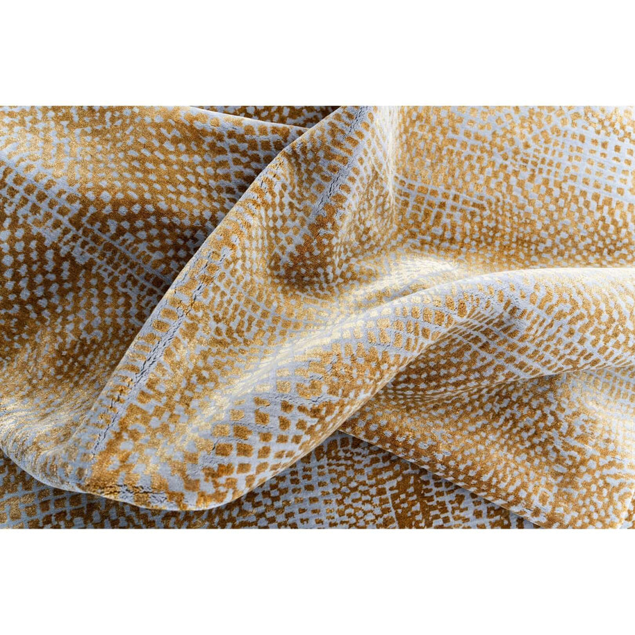 M O R I T Z luxury handmade rug by Cherom in gold and white bamboo silk and New Zealand wool.