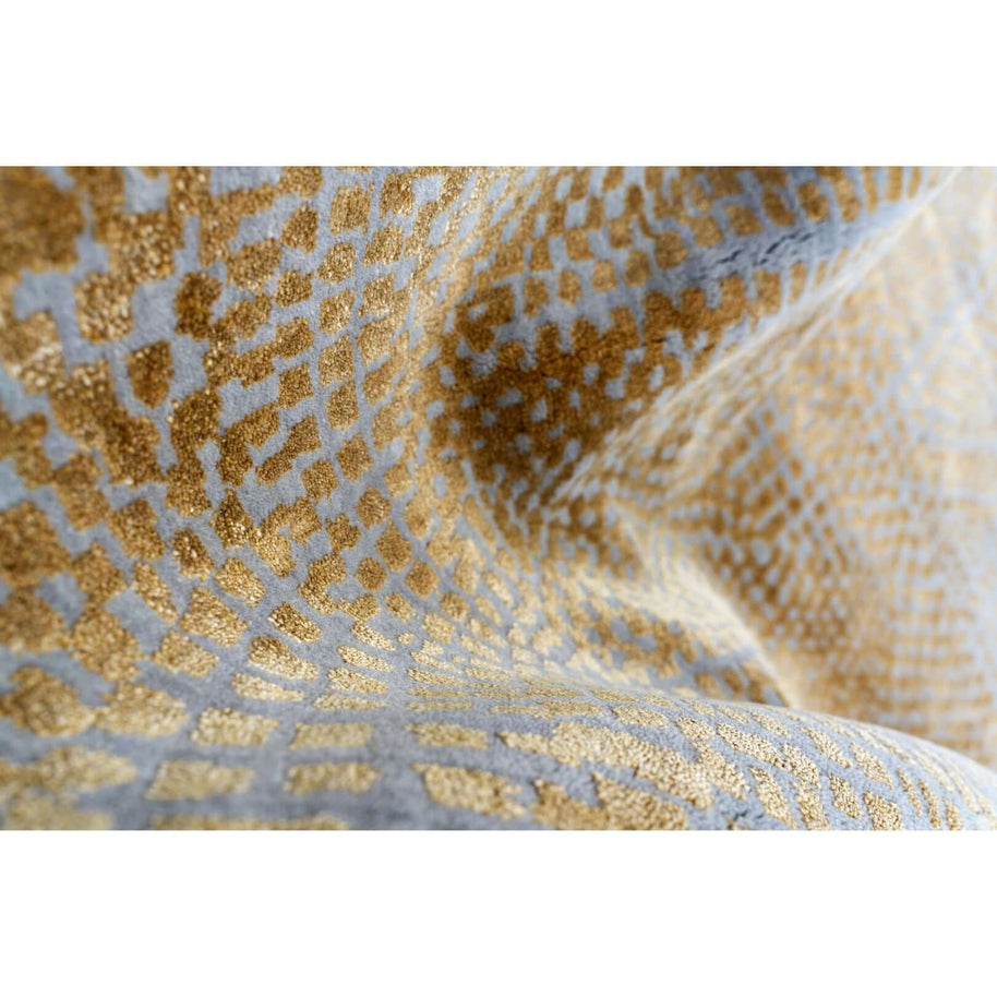 M O R I T Z luxury handmade rug by Cherom in gold and blue New Zealand wool