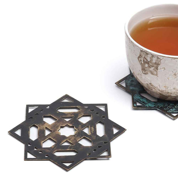 Mantra Coasters - brown verdigris set of 2