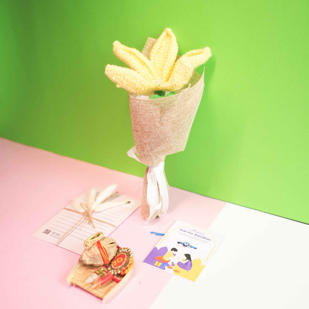 Handcrafted Yellow Tulip Rakhi Hamper – Premium Rakhi Gift Set