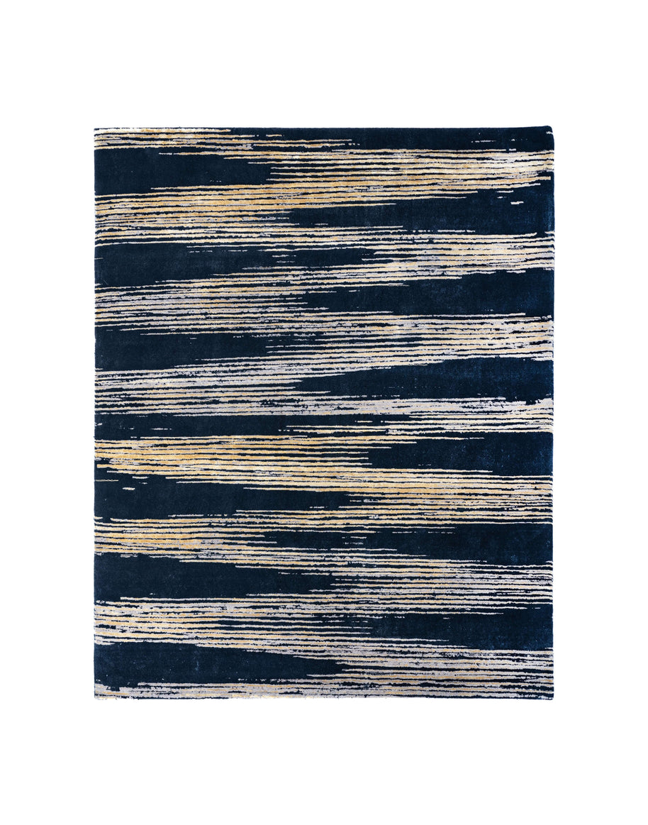 C A R L Y L E luxury handmade rug by Cherom in black and gold New Zealand wool.