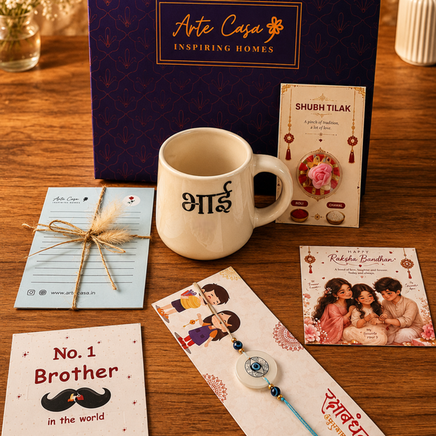 Artecasa Best Bhai Ever Rakhi Box for Brother | Premium Raksha Bandhan Gift Hamper with Bhai Mug, Rakhi, Pooja Essentials, Greeting Card & Personalized Note - https://artecasa.in/