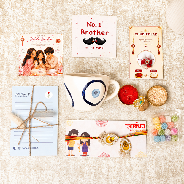 Artecasa Evil Eye Blessings Rakhi Hamper | Premium Bhai Bhabhi Raksha Bandhan Gift Hamper - https://artecasa.in/