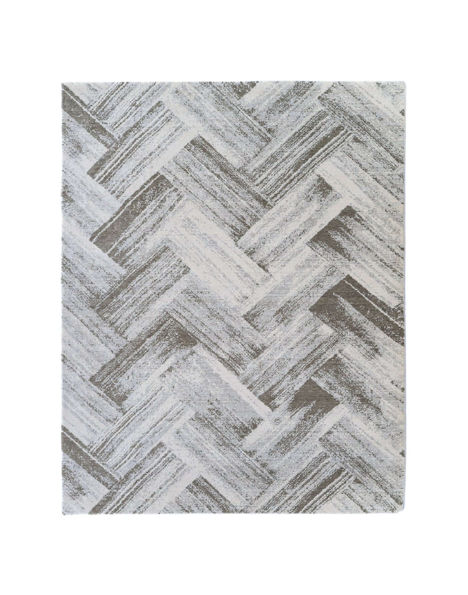 L A N V I N luxury handmade rug by Cherom in grey New Zealand wool, contemporary design.