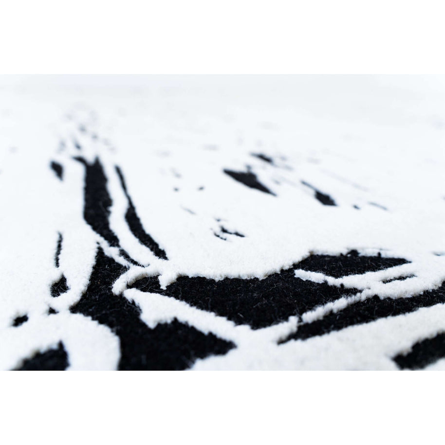 L E N O luxury handmade rug by Cherom, black and white, New Zealand wool, modern contemporary design.