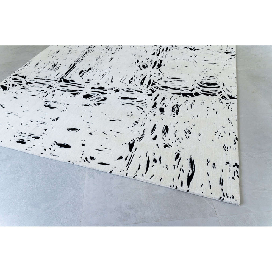 L E N O luxury handmade rug by Cherom, black and white New Zealand wool, modern contemporary design.