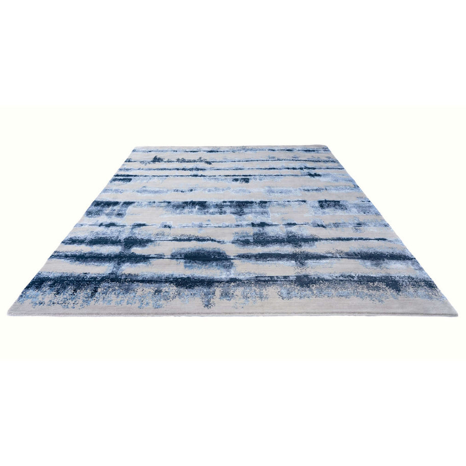 A M B R E T T E luxury handmade rug by Cherom in blue and beige New Zealand wool, contemporary design.