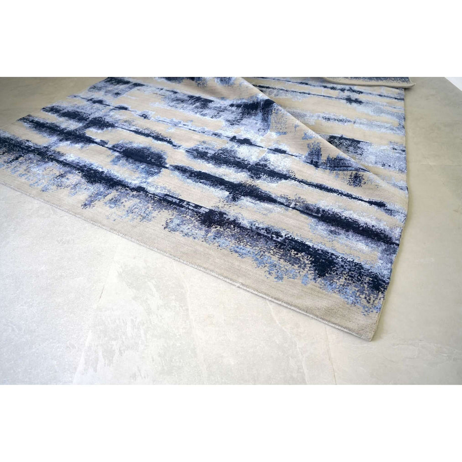 A M B R E T T E luxury handmade rug by Cherom in gradient blue New Zealand wool