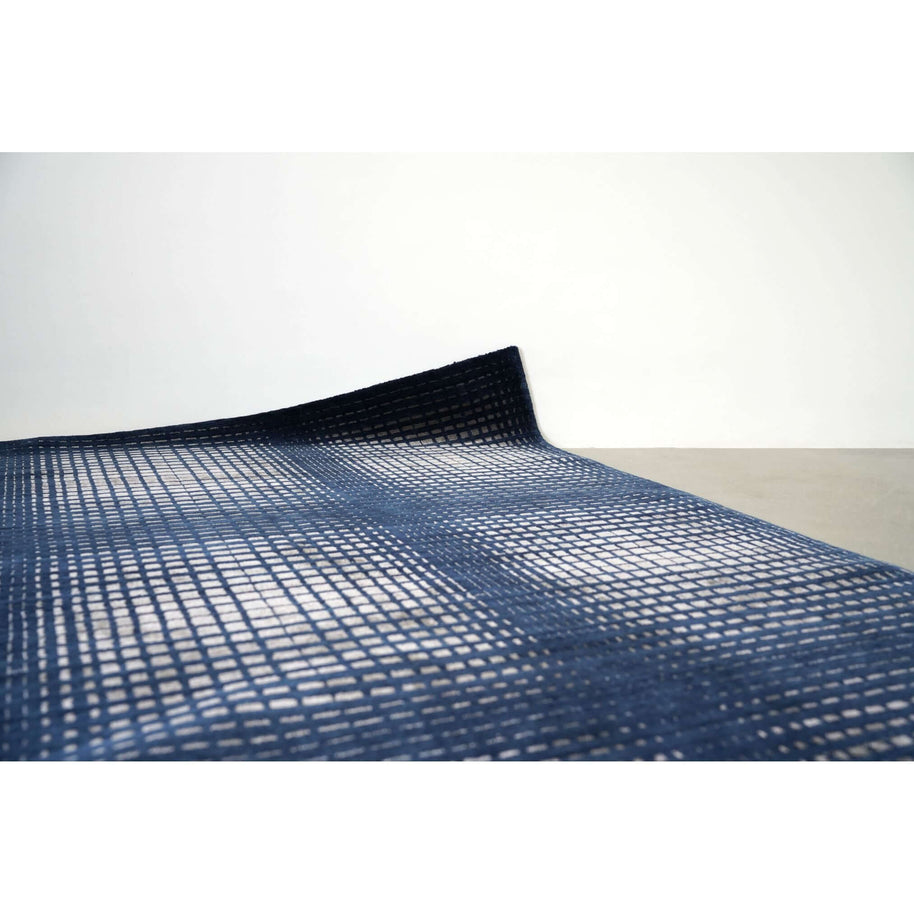 E L I O luxury handmade rug by Cherom in navy wool and bamboo silk