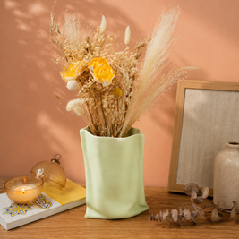 Matcha Muse Sculpted Vase with Dried Flowers | Modern Decorative Vase - https://artecasa.in/