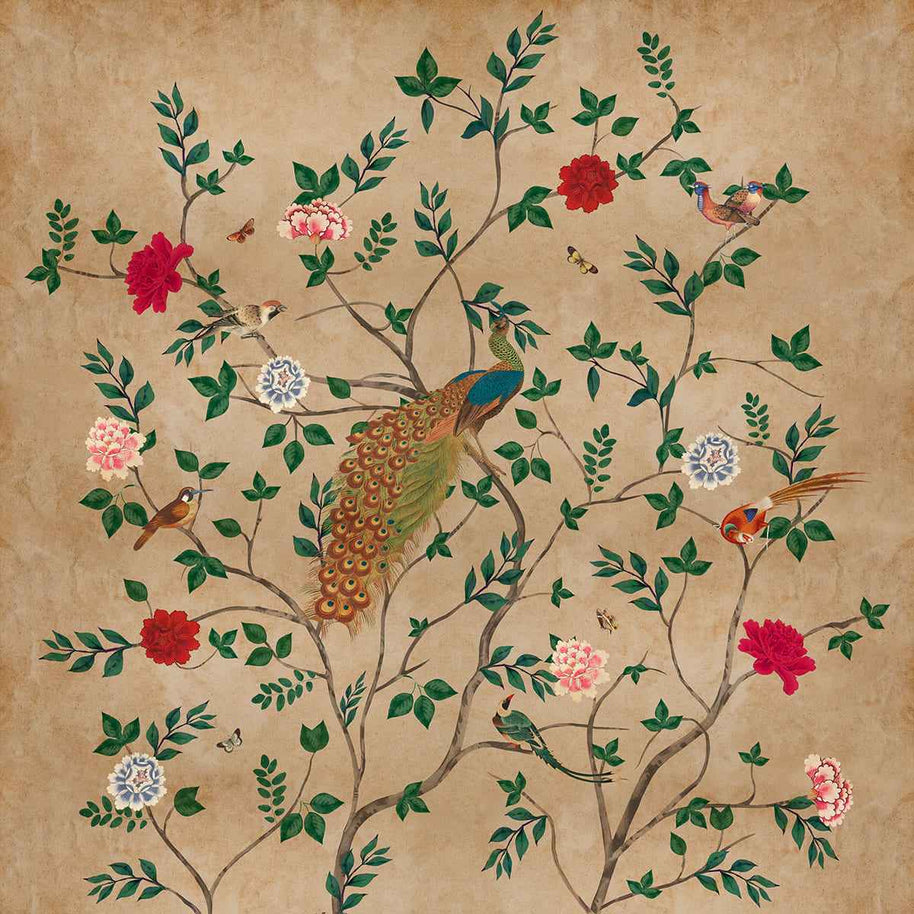 Pakhi Chinoiserie Design Customised Wallpaper for Rooms, Beige