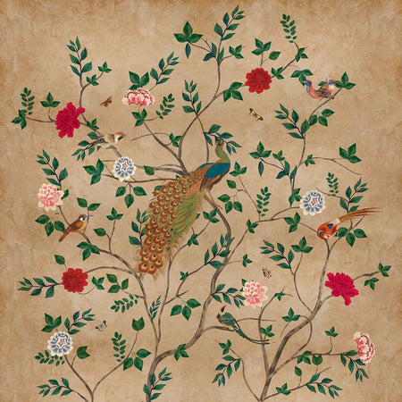 Pakhi Chinoiserie Design Customised Wallpaper for Rooms, Beige