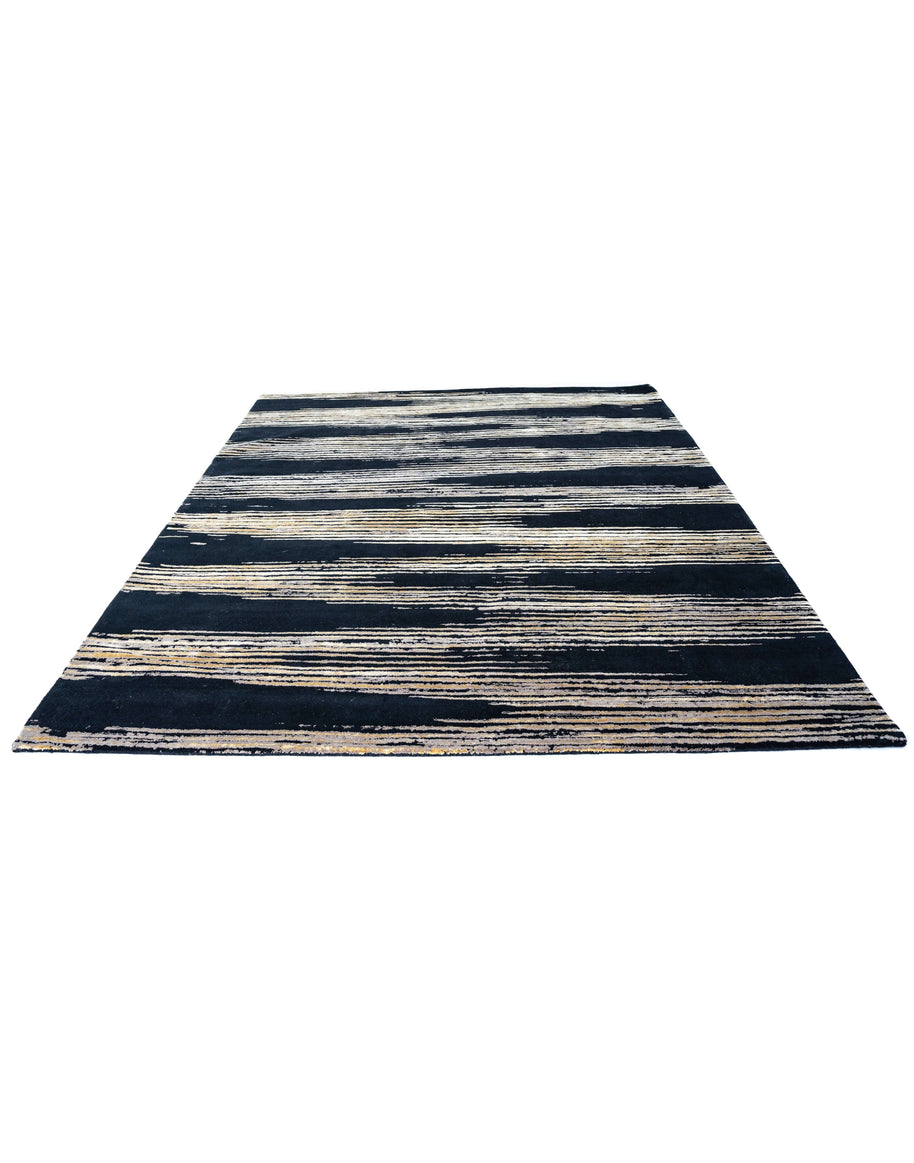 C A R L Y L E luxury handmade rug by Cherom in black and gold New Zealand wool, modern contemporary design.