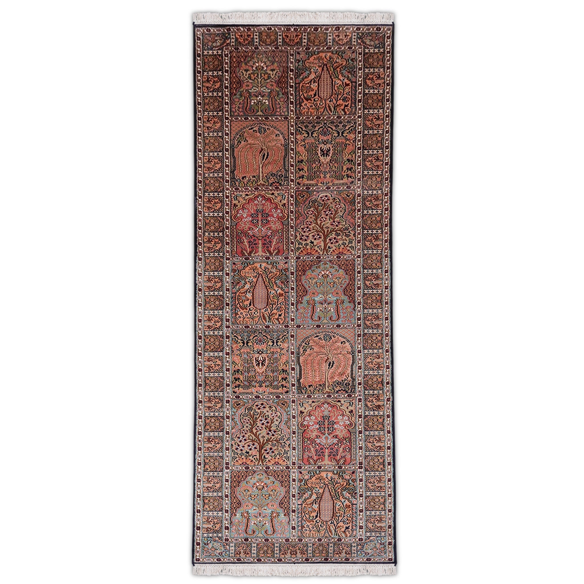 Gulnaar Navy Blue Silk 2'6x10 Feet Runner Rug Carpet for Hallway