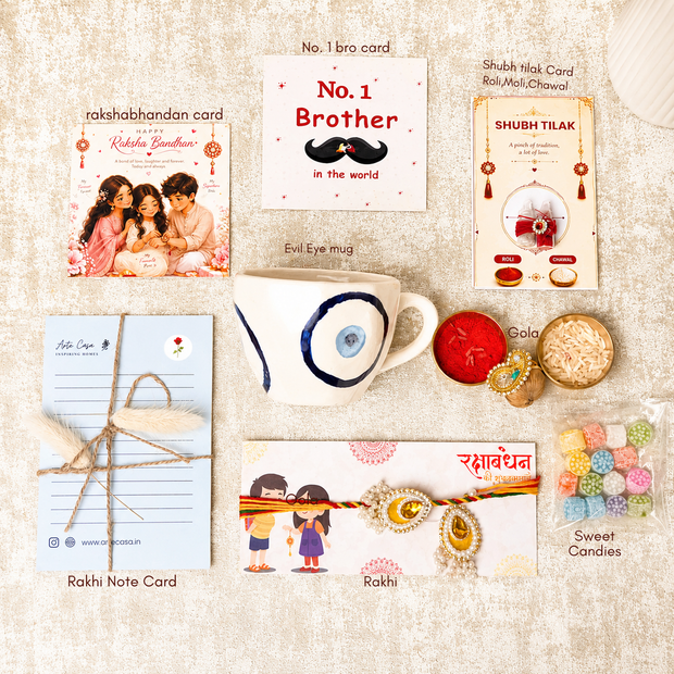 Artecasa Evil Eye Blessings Rakhi Hamper | Premium Bhai Bhabhi Raksha Bandhan Gift Hamper - https://artecasa.in/