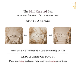 Curated mystery box with premium vase decor, pampas grass dried flowers and candle stand accessories
