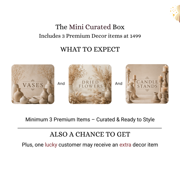 Curated mystery box with premium vase decor, pampas grass dried flowers and candle stand accessories