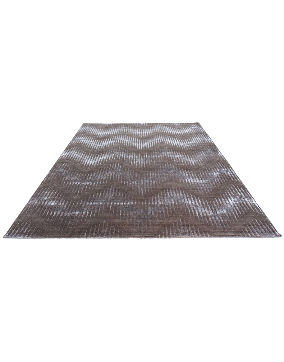 B E R N I N I luxury handmade rug by Cherom in brown wool and bamboo silk.