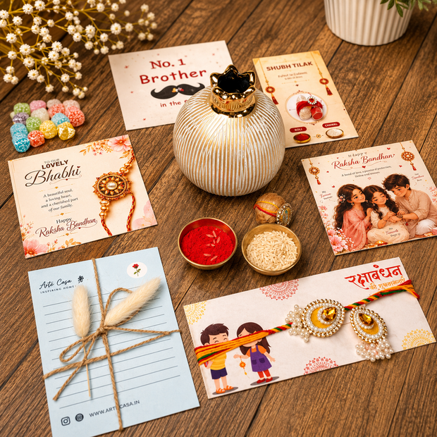 Artecasa Ivory Pomegranate Rakhi Gift Hamper for Bhai Bhabhi - https://artecasa.in/