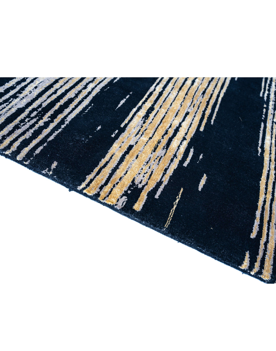 C A R L Y L E luxury handmade rug by Cherom, black and gold New Zealand wool, contemporary design.