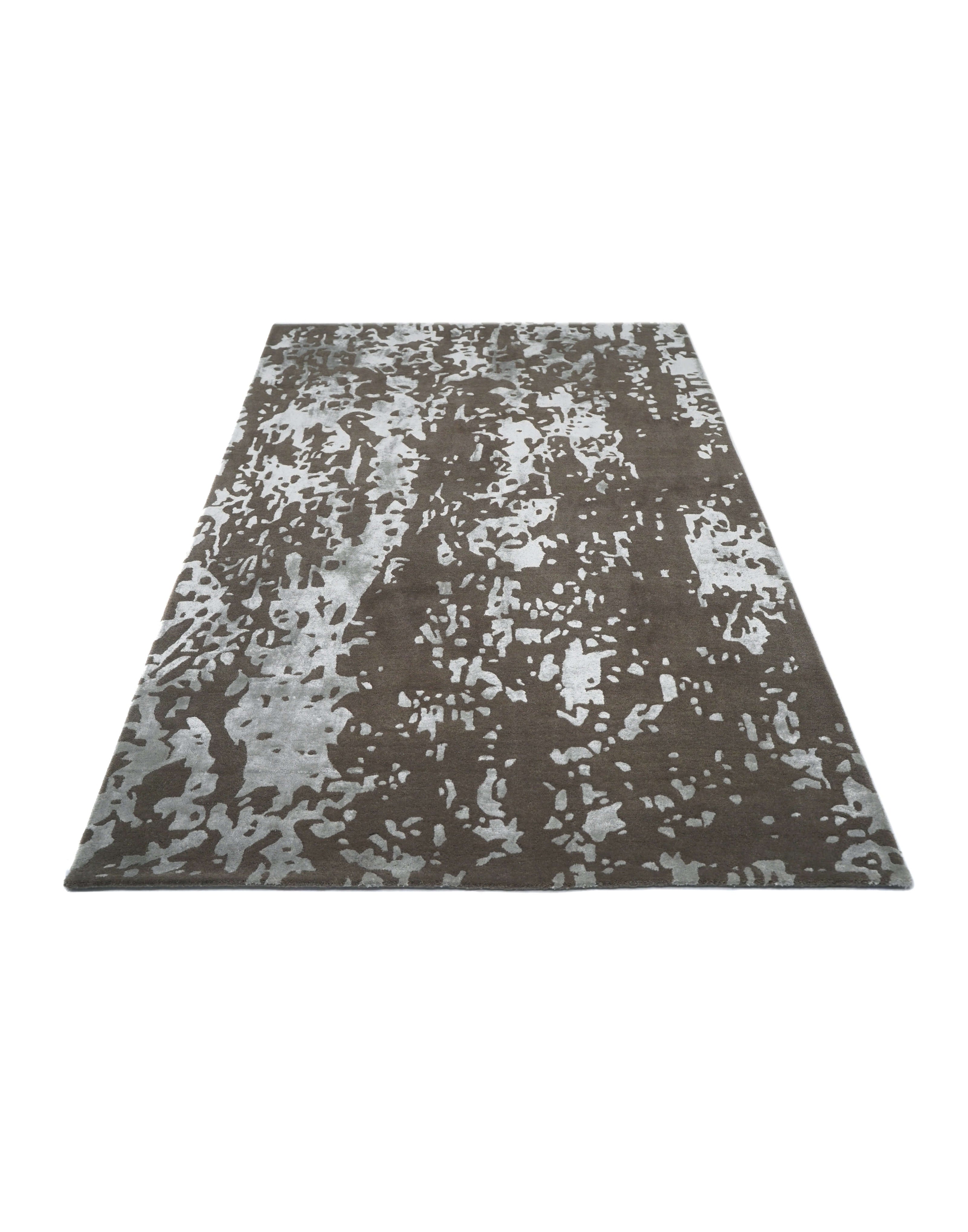 I R V I N G luxury handmade rug by Cherom, brown and silver, New Zealand wool, modern design.