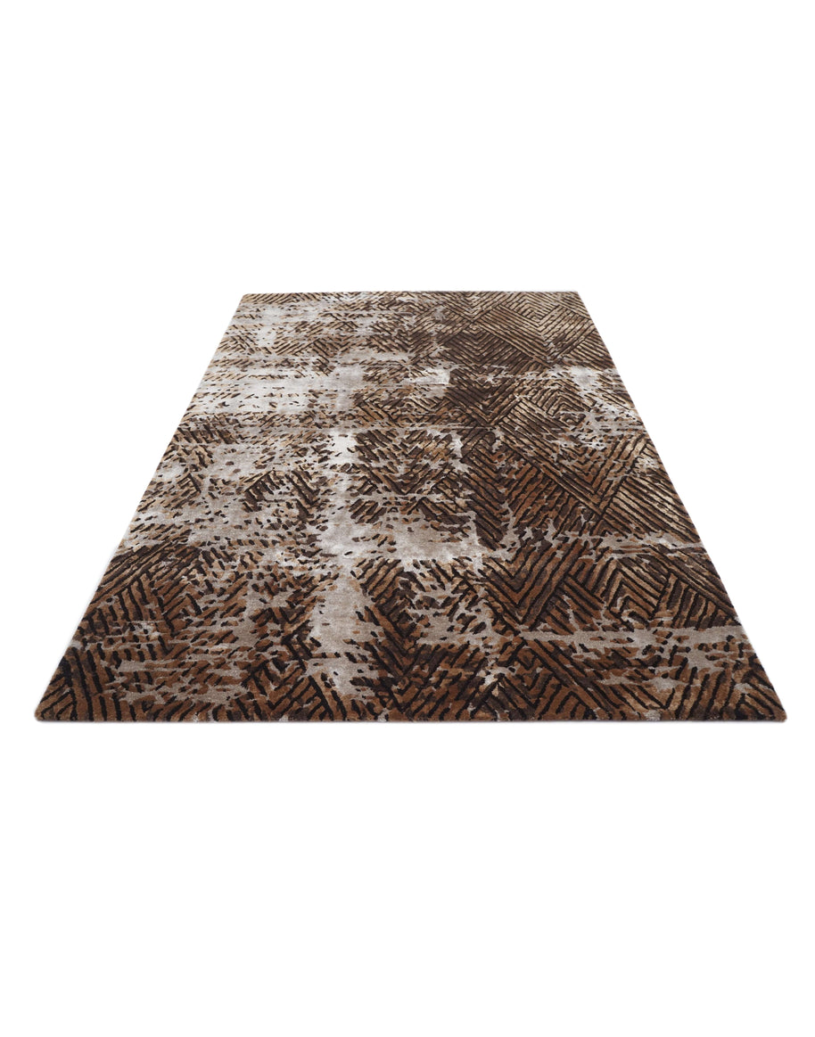B E Z I E R luxury handmade rug by Cherom, brown New Zealand wool, contemporary design.