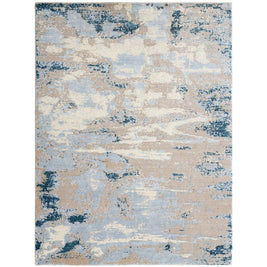 B E R E T T A luxury handmade rug by Cherom, blue and beige New Zealand wool, modern contemporary design.