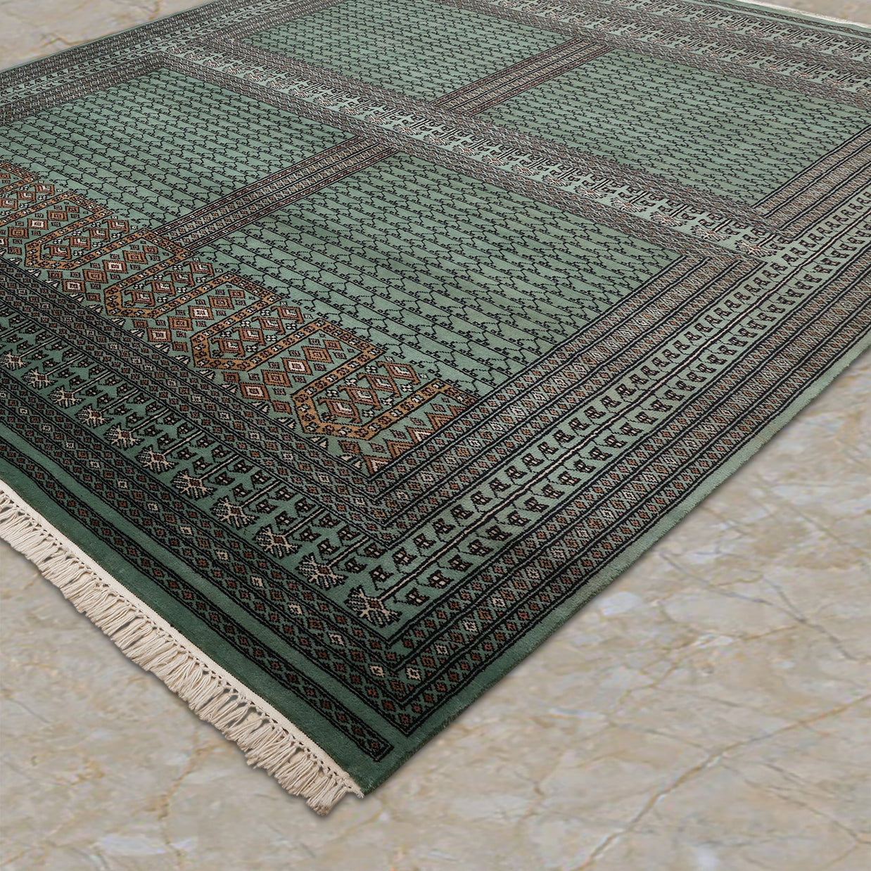 Neerjavan Green Traditional Wool Area Rug, 8x10 Feet Decorative Carpet for Lounge
