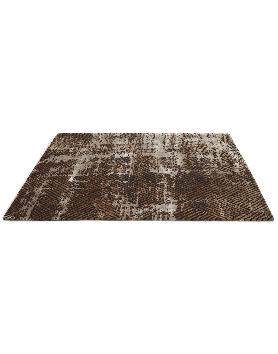 B E Z I E R luxury handmade rug by Cherom in brown New Zealand wool with contemporary design.
