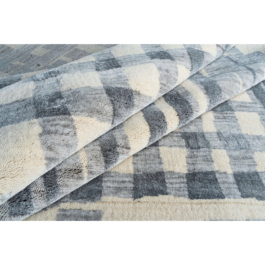 D E L M A R luxury handmade rug by Cherom in grey bamboo silk, viscose and wool.