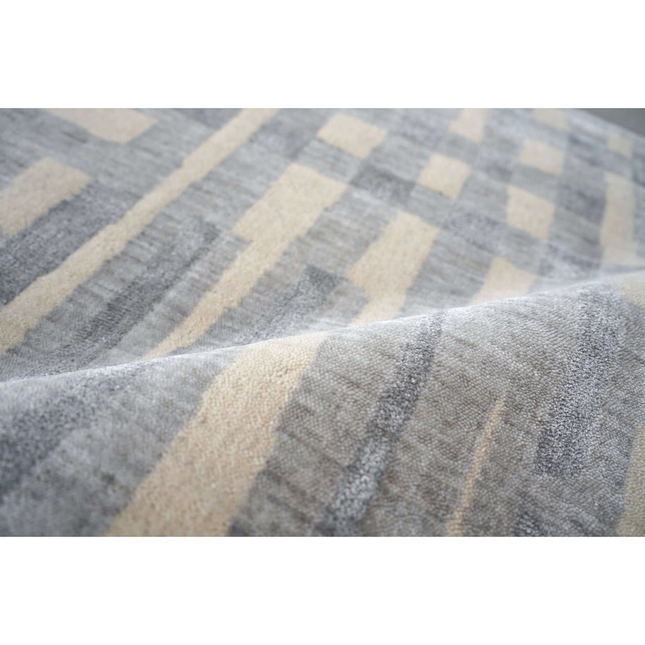 D E L M A R luxury handmade rug by Cherom in gray bamboo silk and wool.
