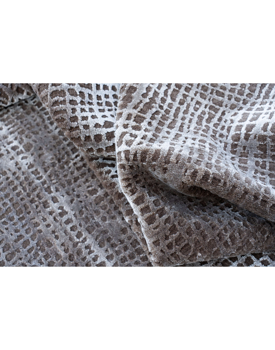 M A R C O luxury handmade rug by Cherom in brown wool and bamboo silk, featuring modern contemporary design.